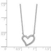 Sterling Silver 925 CZ Heart Necklace with Rhodium Plated Elegance - 17